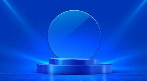 Vibrant Blue Stage Podium with Grid Floor and Spotlights Stockillustratie