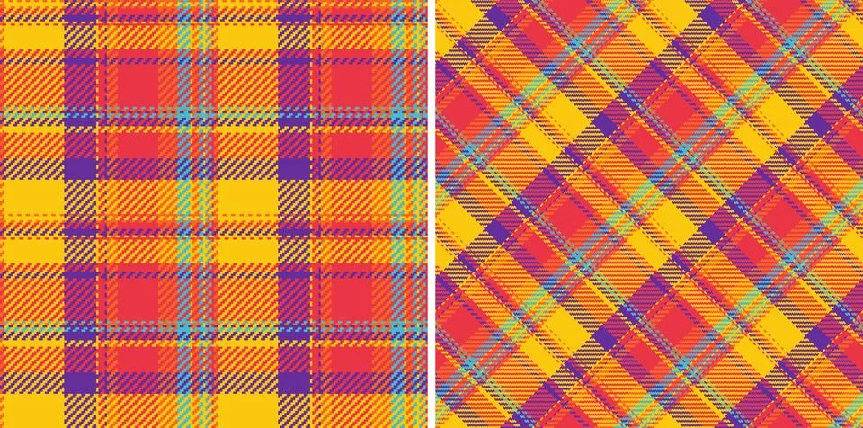 Vibrant, bold plaid patterns in yellow, red, orange  purple. Perfect for text Stock Illustration