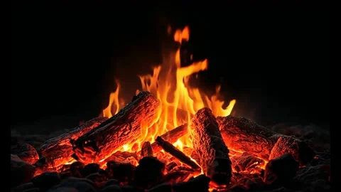 Vibrant Bonfire Flames Dancing in The Dark Night Stock Footage 298175880