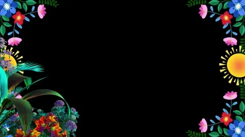 Vibrant botanical pattern featuring stylized sun icons and colorful floral Stock Footage 345566718