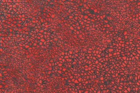 Vibrant bright red cracked texture with dark lines resembling lava or dragon Illustrazione stock