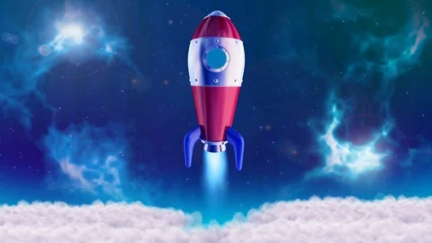 Vibrant Cartoon Space Rocket Stock Footage