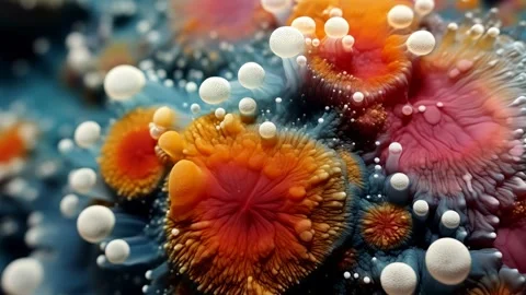 Vibrant cellular clusters bloom underwater Video stock 317167412