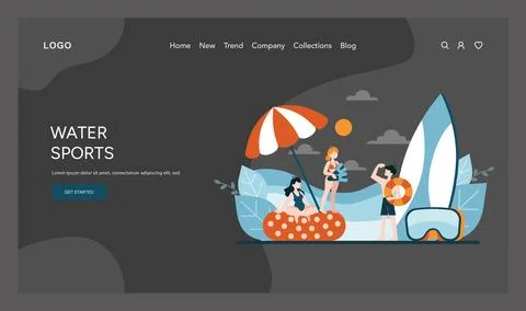 Vibrant characters partake in beachside activities, depicting the excitement of Stock Illustration