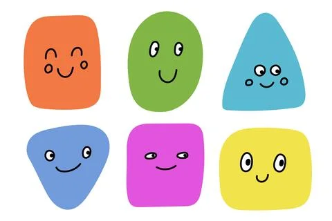 Vibrant, cheerful shapes with friendly faces, ideal for delightful childrens  Stock Illustration