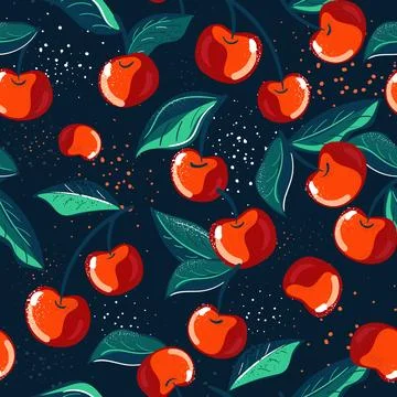 Vibrant Cherry Pattern Beautifully Set on a Dark Background for Visual Appeal Stock Illustration