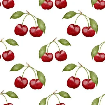 Vibrant cherry pattern in watercolor style for fabric and packaging design Stock Illustration