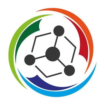 A vibrant circle surrounded by smaller circles in a unique logo design Stock Illustration