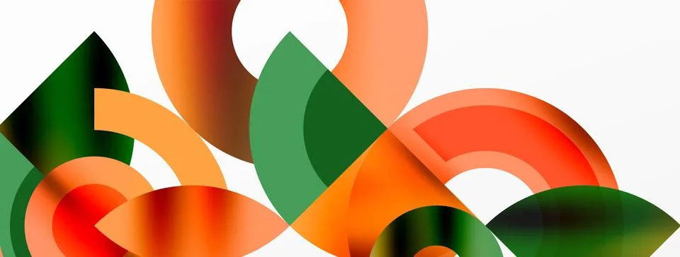 Vibrant circles and triangles create a symmetrical pattern on a white background 스톡 일러스트
