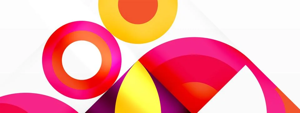 Vibrant circles and triangles create a colorful pattern on a white backdrop Illustrazione stock