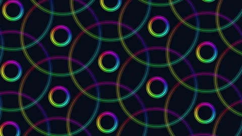 Vibrant circles in symmetrical pattern on black background Stock Footage 303533200