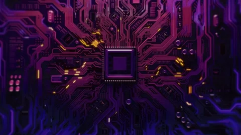 Vibrant Circuit Board with Glowing Microchip Stock Footage 306193330