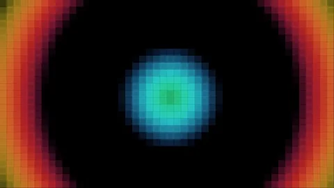 A vibrant circular gradient of green and blue pixels on a dark background 库存影片 335117871