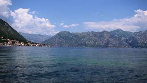 A vibrant circular panoramic view showcases the stunning Bay of Kotor Stock Footage 299599046