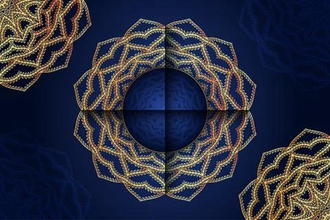 A vibrant circular pattern on a blue and gold backdrop, showcasing Stock-Illustration