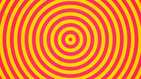 A vibrant circular pattern with repeating yellow and pink concentric rings Stock Footage 335145992