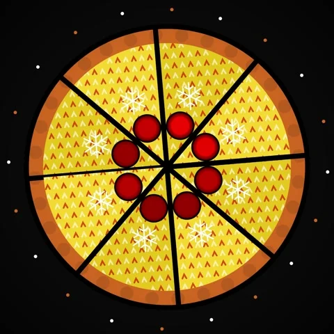 Vibrant circular vector design of gourmet pizza slices on dark background Stock Footage 344776967