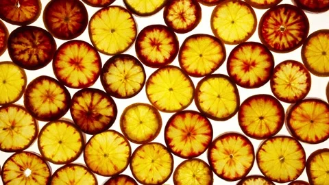 Vibrant Citrus Dance. Rotating Socelian Orange Slices Background Stock Footage 241324533