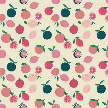 Vibrant Citrus Fruit Pattern with Oranges, Lemons, and Grapefruits. Stock Illustration