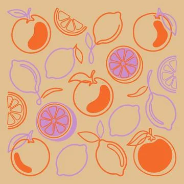 Vibrant Citrus Fruit Pattern with Oranges and Lemons. Stock Illustration