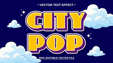 Vibrant city pop vector text effect with clouds and stars Stock Illustration