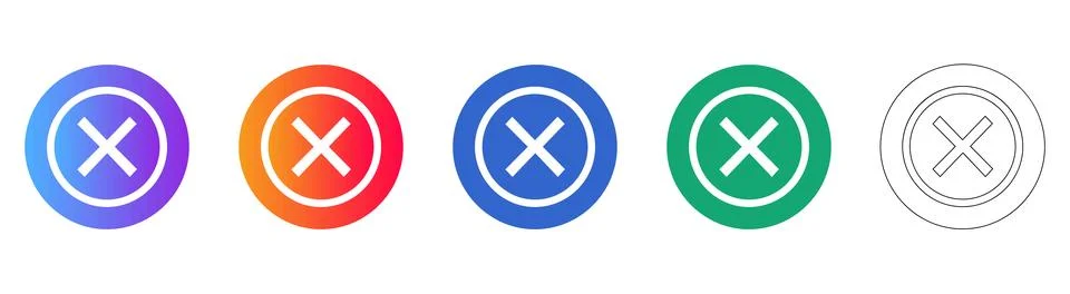 Vibrant Close Button UI Symbol Collection Stock Illustration