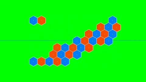 A vibrant cluster of alternating orange and blue hexagons on green background Vidéo 341820797