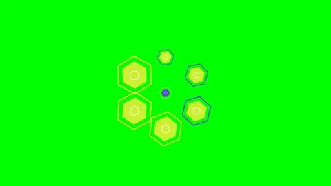 A vibrant cluster of hexagonal shapes arranged on a solid bright green back.. Stock Footage 340902660