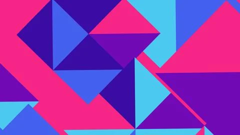 Vibrant collage of triangles and polygons in magenta pink, blue, and purple f Ilustración de archivo