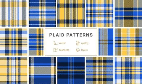 A vibrant collection of plaid patterns featuring square checks and repetiti.. 스톡 일러스트