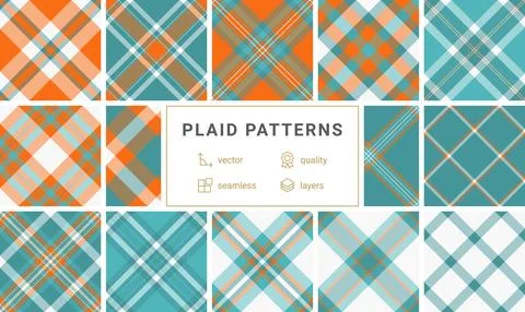 A vibrant collection of plaid patterns featuring square checks and repetiti.. Stock Illustration