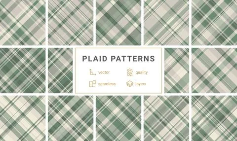 A vibrant collection of plaid patterns featuring square checks and repetiti.. Illustrazione stock
