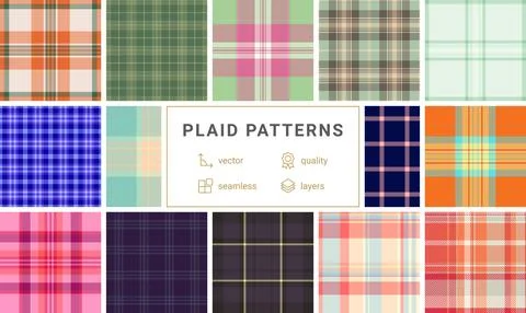 Vibrant collection of seamless plaid patterns. Perfect for textile design, .. Stockillustratie