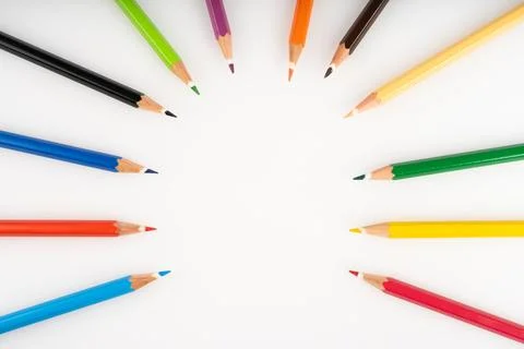 Vibrant Collection of Sharpened Colored Pencils Arranged in a Creative Semi.. Stock Photos