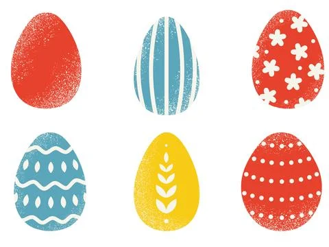 Vibrant Collection of Six Stylized Easter Eggs with Unique Patterns and Textures イラスト素材