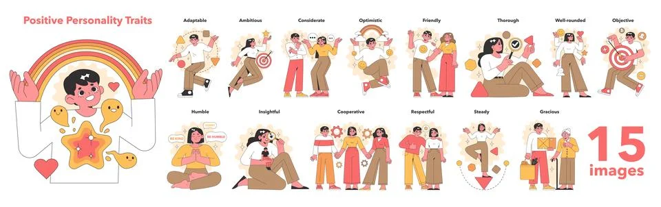 A vibrant collection of vector illustrations showcases a diverse group of people Stock Illustration