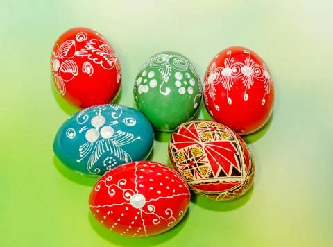 Vibrant colored easter eggs, gradient background, close up Stock Photos