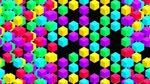 Vibrant Colored Hexagons Pattern on Black Background. Illustrazione stock