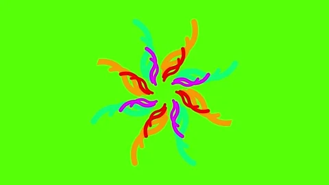 Vibrant colorful abstract design elements exploding on bright green background Stock Footage 330287447
