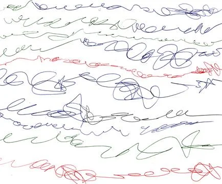 Vibrant Colorful Cursive Handwriting Scribbles on White Background for Creative Stock Illustration
