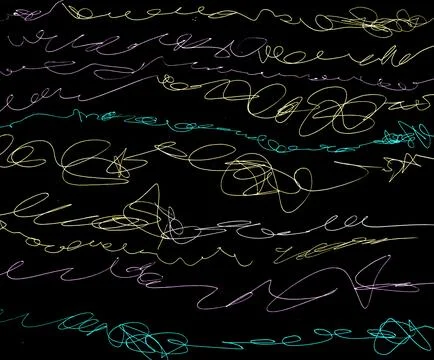 Vibrant Colorful Cursive Handwriting Scribbles on White Background for Creative Stock Illustration