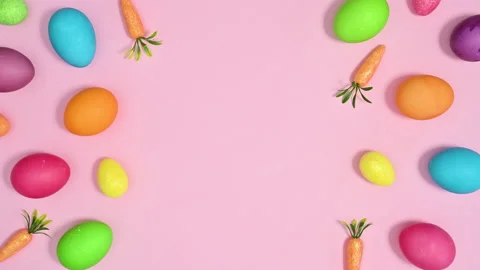 Vibrant colorful Easter eggs pattern appear. Copy space stop motion Видео 171455123