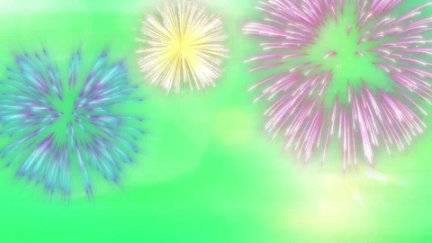 Vibrant colorful fireworks exploding in green background Video stock 338245464