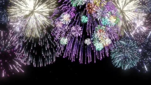 Vibrant Colorful Fireworks Exploding in the Night Sky Creating a Festive and Video stock 338370496