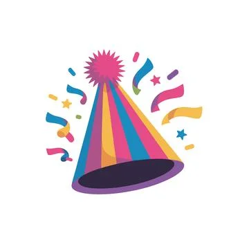 Vibrant colorful party popper exploding with rainbow confetti and stars cel.. 스톡 일러스트