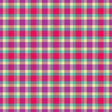 This vibrant, colorful seamless plaid pattern in pink, purple, and teal off.. Stock Illustration