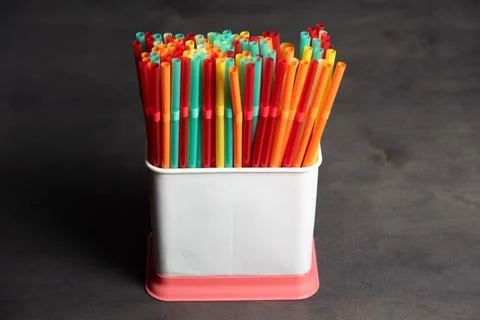 Vibrant colors drinking straws plastic type Stock Photos
