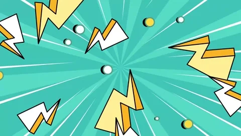 Vibrant comic backdrop with explosive details and lightning seamless 4k video Stock Footage 294167550