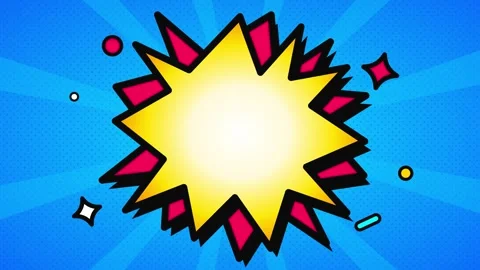 Vibrant comic book explosion burst with yellow center and blue radial backg.. 動画素材 336365267