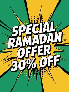 Vibrant comic book style ramadan discount banner with 30 percent off offer 스톡 일러스트